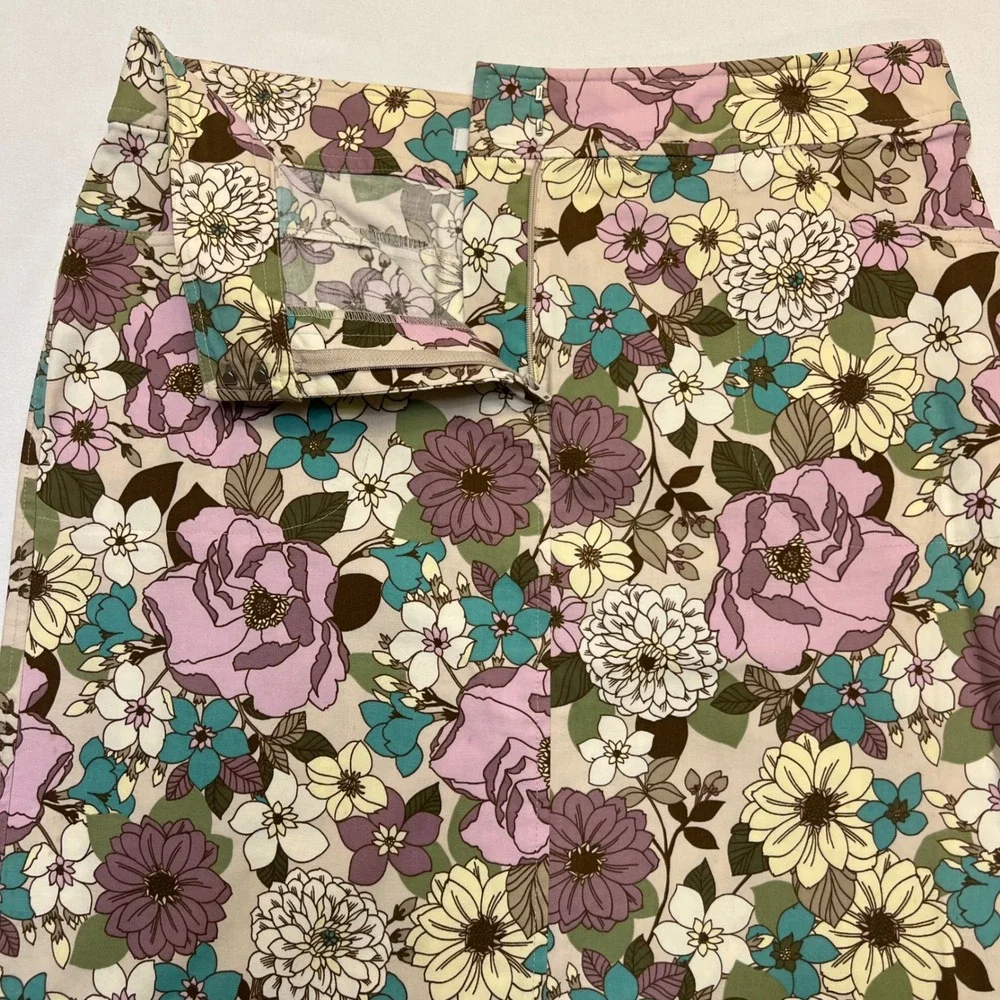 Villager Liz Claiborne‎ Purple Teal Floral Cotton Stretch Skirt Set Size 12